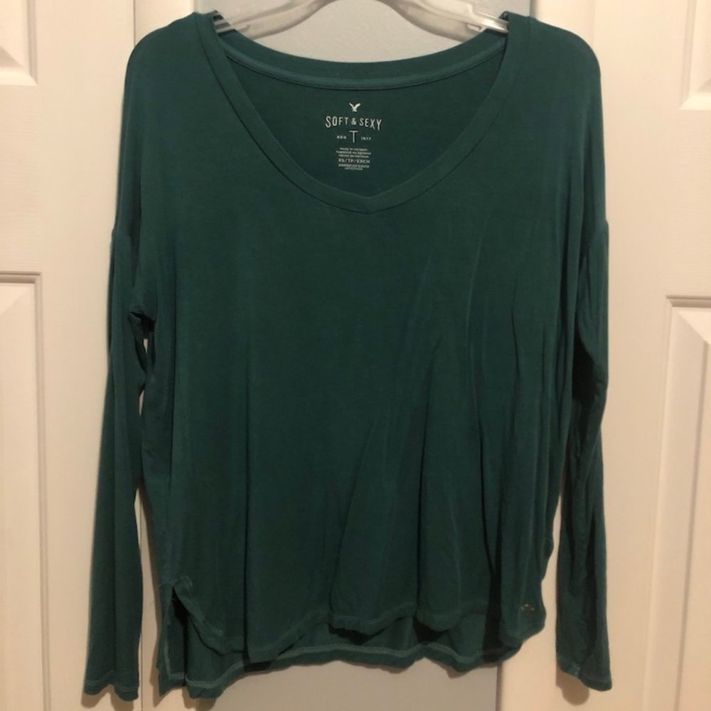 American Eagle Long Sleeve Teal Green Shirt